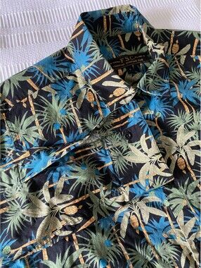 Freeman's Sporting Club Black Jungle Print Cotton Long Sleeve Aloha Shirt Small